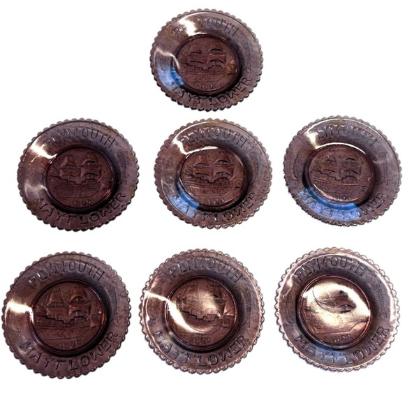 Plymouth Rock Mayflower 1620 Vintage Pairpoint Crystal Nautical Ship Cup Plate - Picture 2 of 3